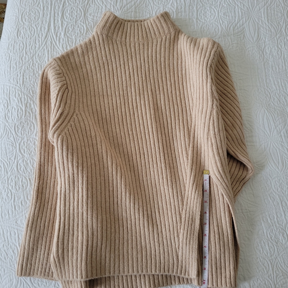 Mango Beige Side Slit Ribbed Turtleneck Sweater - Picture 5 of 5